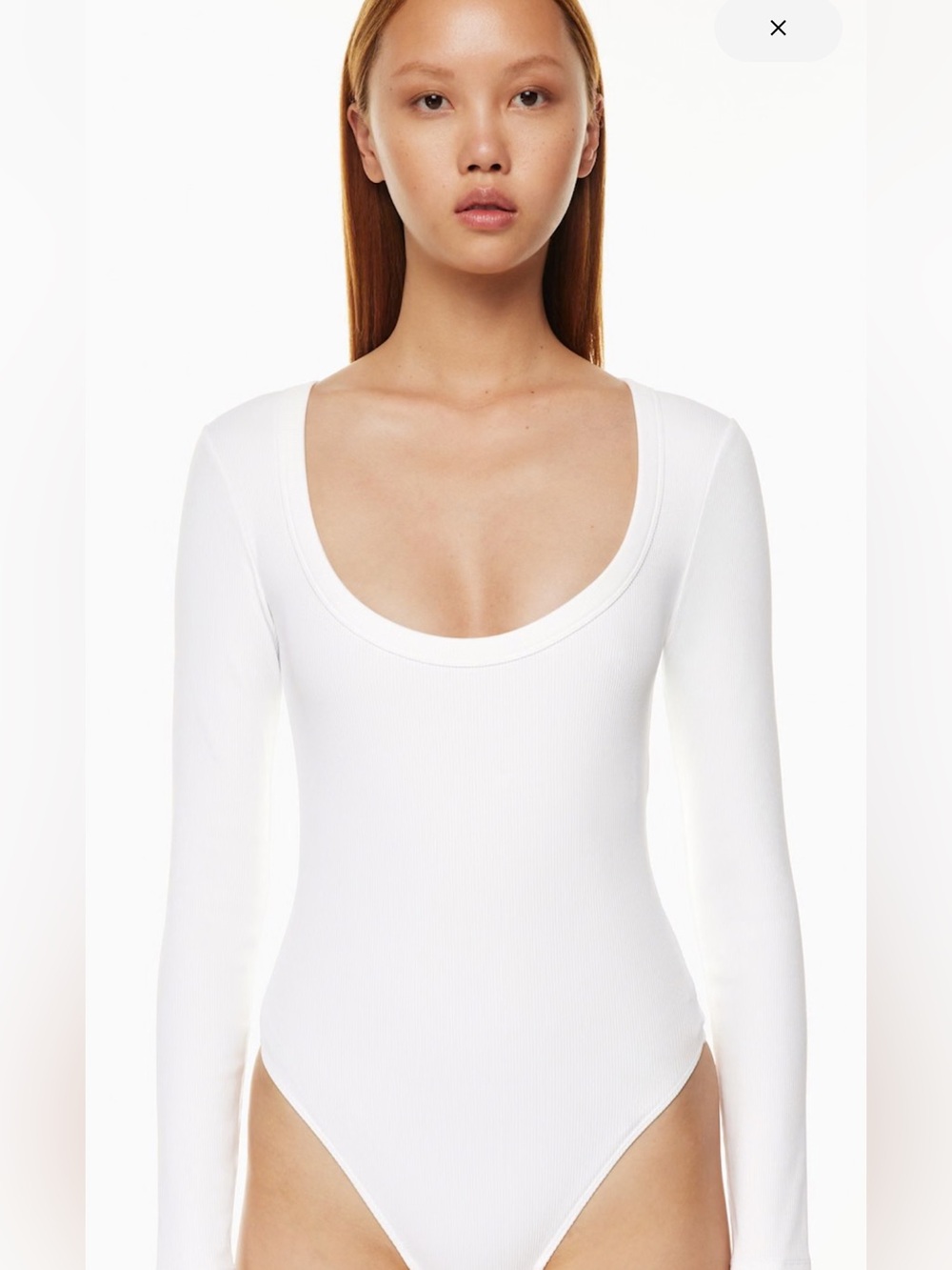 Babaton White Scoop-Neck Ribbed Long-Sleeve Bodysuit